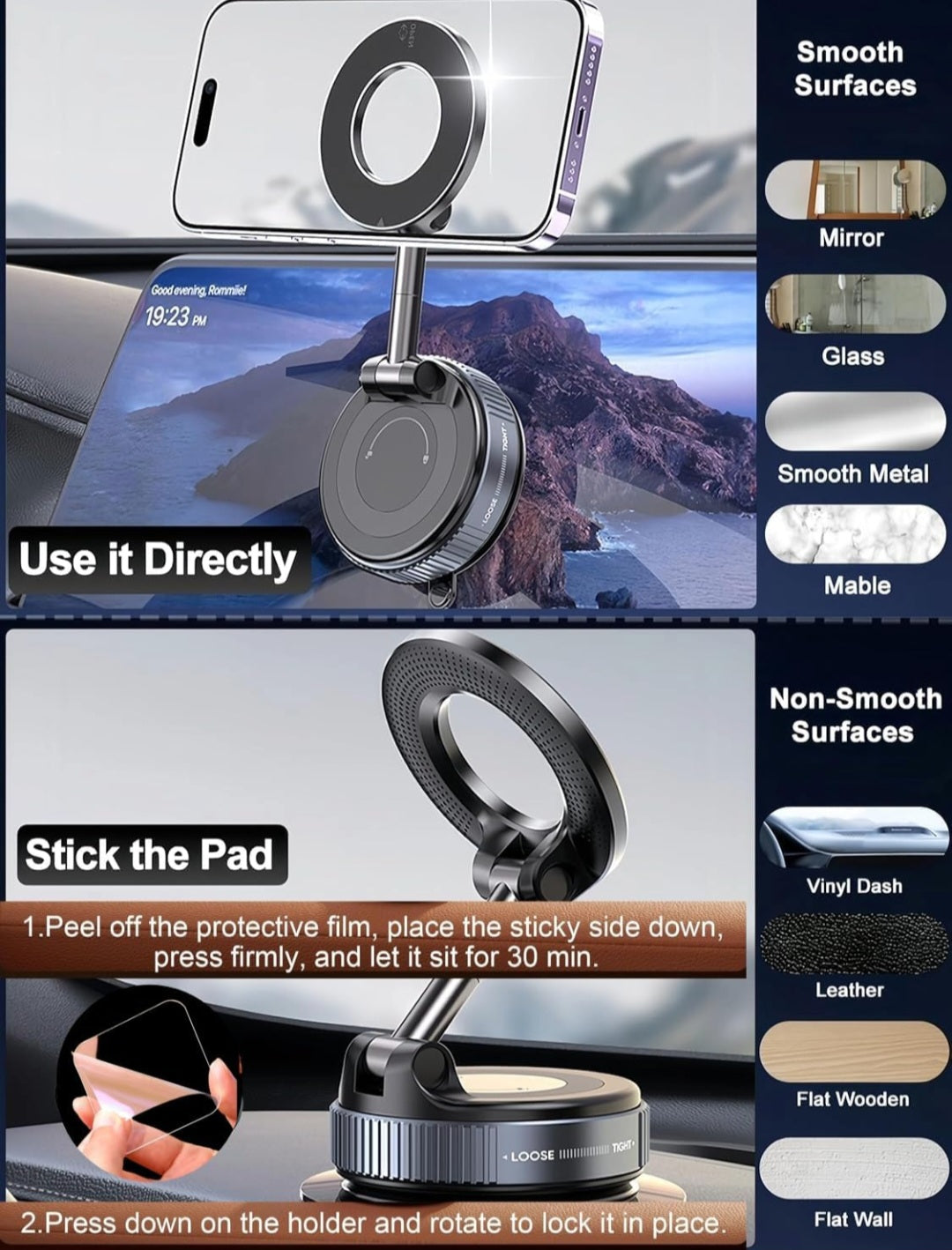 360° Vaccum Magnetic Phones Holder | Magnetic Car Phone Holder, Extended style